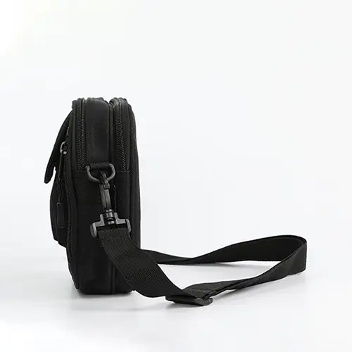 Compact Black Crossbody Bag with Secure Storage and Customizable Logo